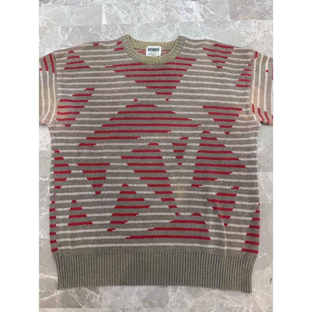 Vintage 90’s SKYR Ramie Knit Pullover Sweater Mens L Made in Hong Kong Geometric